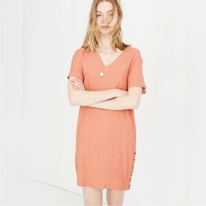 Madewell Side-Button Easy Dress Peach Button-Detail A-Line Size Small